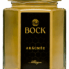 Glass jar of acacia honey with a black label reading 'BOCK' in gold lettering and a gold lid.